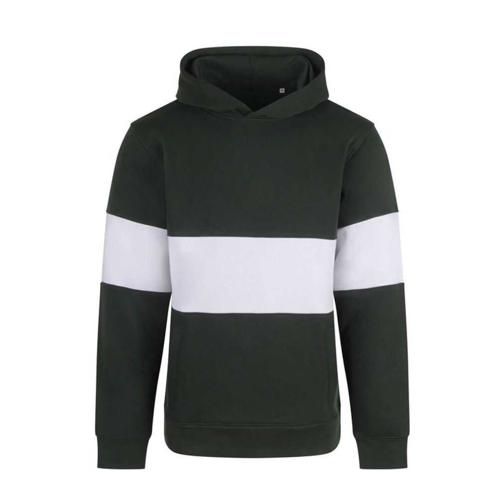 Front Row Mens Heavyweight Panelled Hoodie / Bottle/White